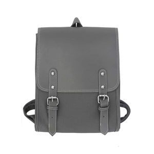 New Buckle & Studded Decor Flap Backpack Shoulder Bag Grey Unisex Women Men